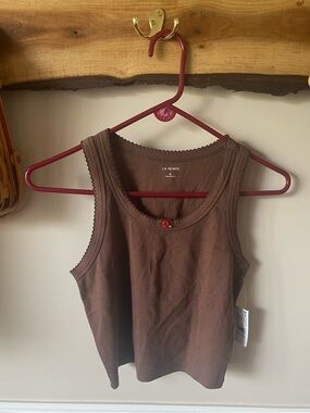 Y2K 90s Inspired PacSun LA Hearts Brown Cropped Tank Top Floral Scallop Coquette